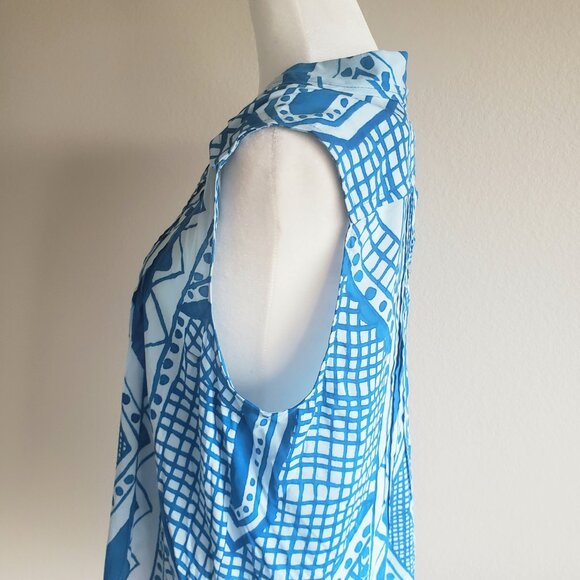 Plenty by Tracy Reese Top Blue Lightweight Soft Pleated Hi Low Geometric Size M - Picture 4 of 8